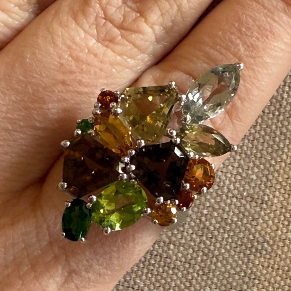 Vintage Sterling Silver Multi Gemstone Ring Size 9